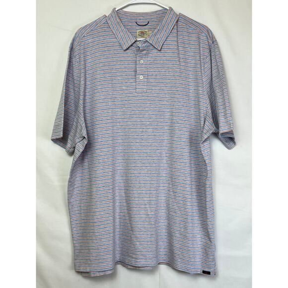 Faherty Mens Size 2XL Blue/Red/White Striped Short Sleeve Button Down Polo Shirt - Picture 1 of 7